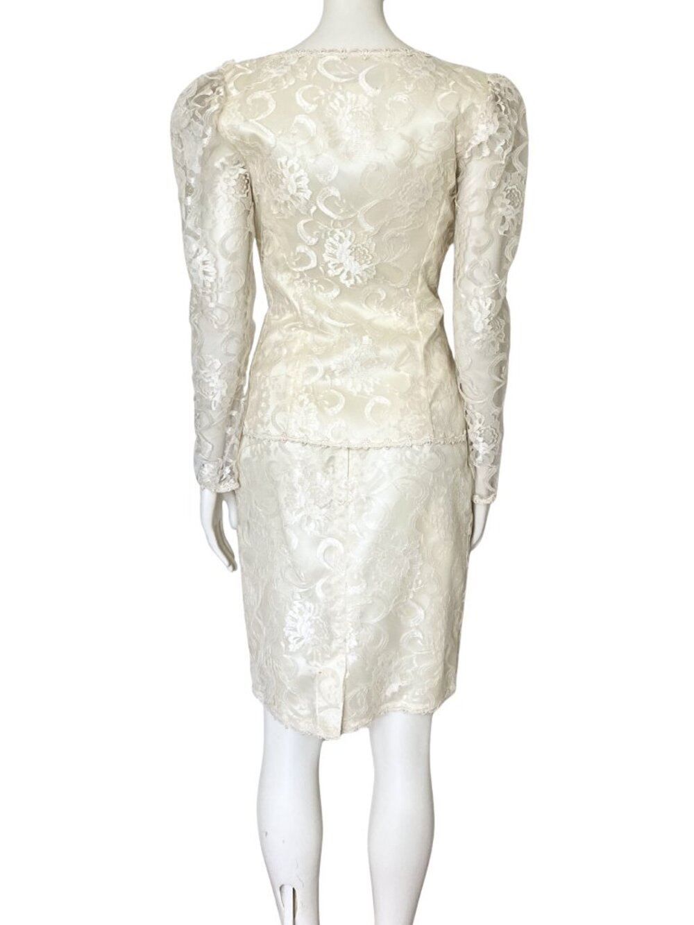 Vintage 80s Scott McClintock Ivory Lace Wedding Skirt Suit Set. XS 4. Bridal - Picture 4 of 14